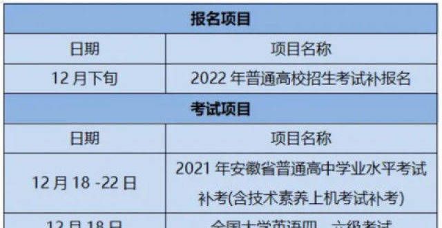 试月历来啦安徽2021年12月教育招生考试月历来了年月贵