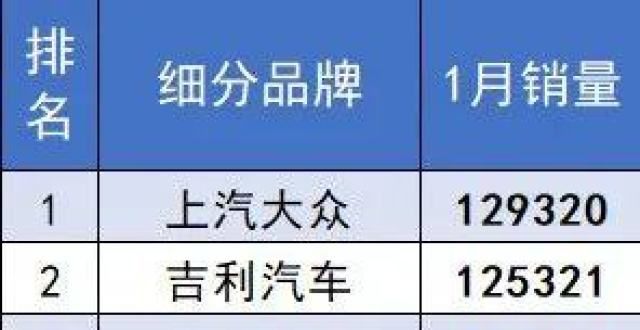 两年后投产2022年1月汽车细分品牌终端销量排行（完全版）拓普集