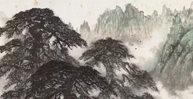 果手绘画师黎雄才画黄山松，用笔飘逸 清旷绝俗小清新