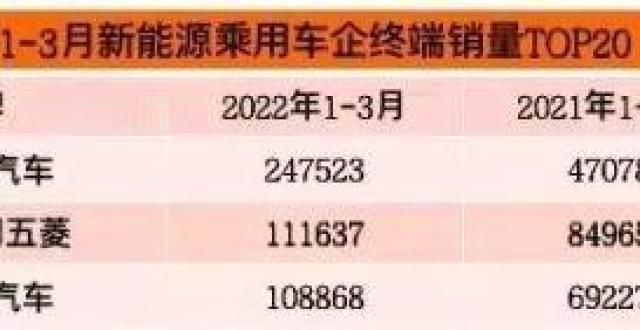 一季度财报2022 Q1新能源销量榜：比亚迪24万夺冠，增幅是特斯拉的八倍！理想汽