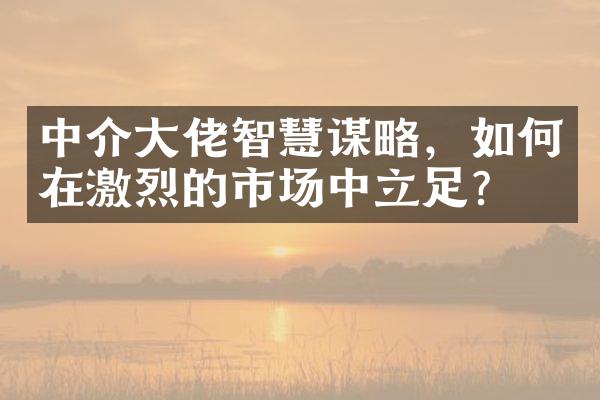 中介大佬智慧谋略，如何在激烈的市场中立足？