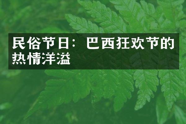 民俗节日：巴西狂欢节的热情洋溢