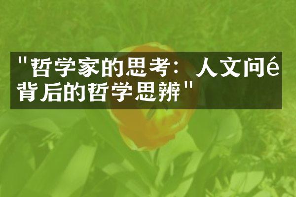 "哲学家的思考：人文问题背后的哲学思辨"