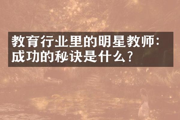 教育行业里的明星教师：成功的秘诀是什么？