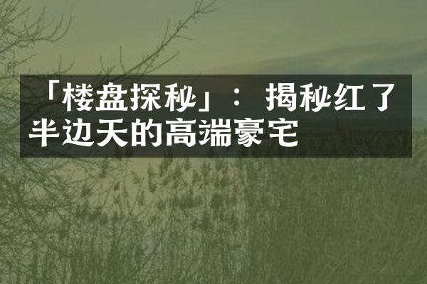 「楼盘探秘」：揭秘红了半边天的高端豪宅