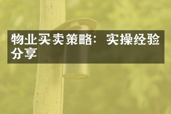 物业买卖策略：实操经验分享