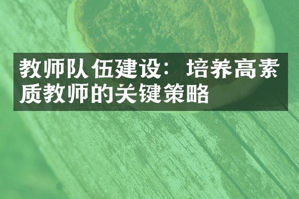 教师队伍建设：培养高素质教师的关键策略