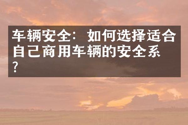 车辆安全：如何选择适合自己商用车辆的安全系统？