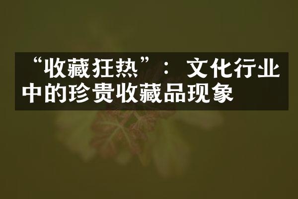 “收藏狂热”：文化行业中的珍贵收藏品现象