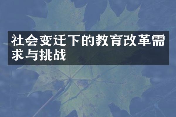 社会变迁下的教育改革需求与挑战