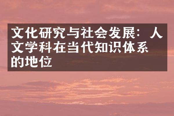 文化研究与社会发展：人文学科在当代知识体系中的地位