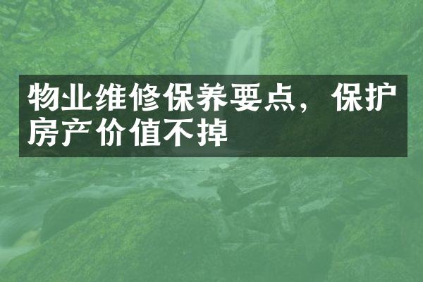 物业维修保养要点，保护房产价值不掉