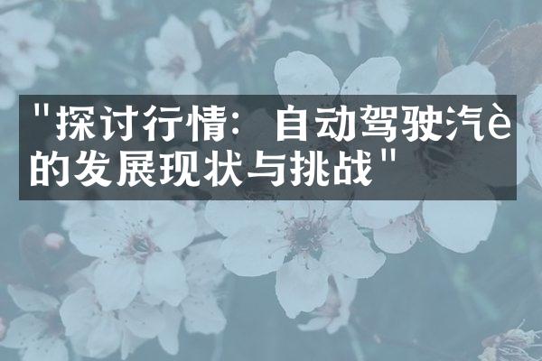 "探讨行情：自动驾驶汽车的发展现状与挑战"