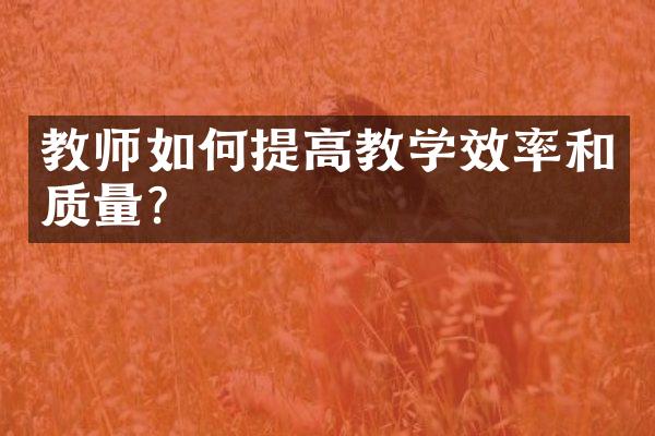 教师如何提高教学效率和质量？