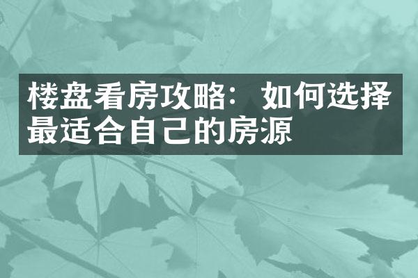 楼盘看房攻略：如何选择最适合自己的房源