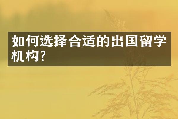 如何选择合适的出国留学机构？