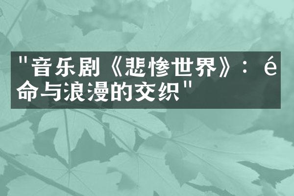 "音乐剧《悲惨世界》：革命与浪漫的交织"