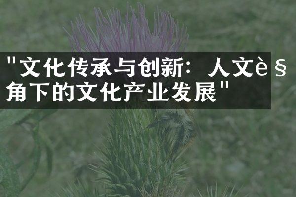 "文化传承与创新：人文视角下的文化产业发展"