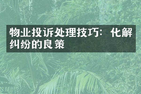 物业投诉处理技巧：化解纠纷的良策