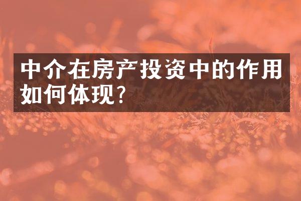 中介在房产投资中的作用如何体现？