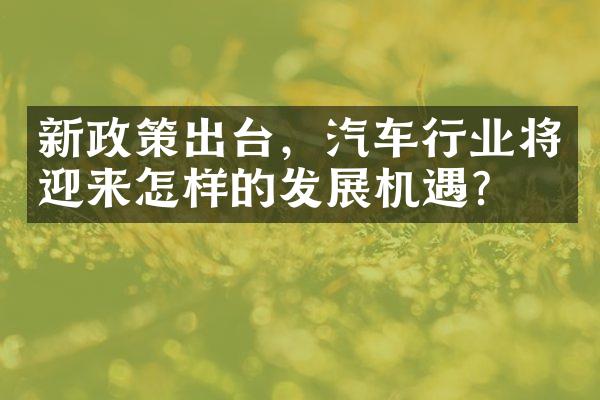 新政策出台，汽车行业将迎来怎样的发展机遇？