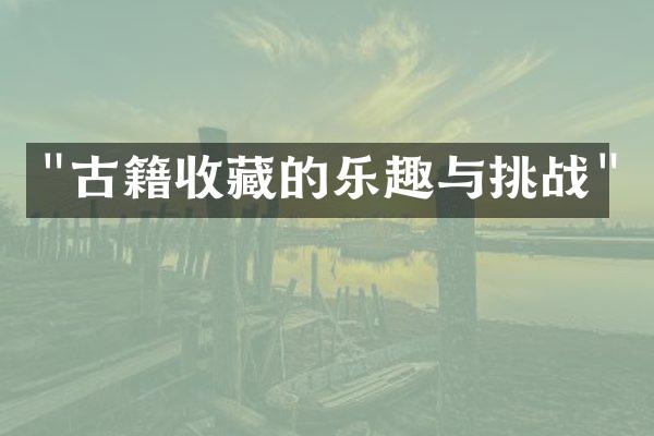 "古籍收藏的乐趣与挑战"