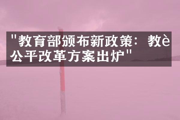 "教育部颁布新政策：教育公平改革方案出炉"