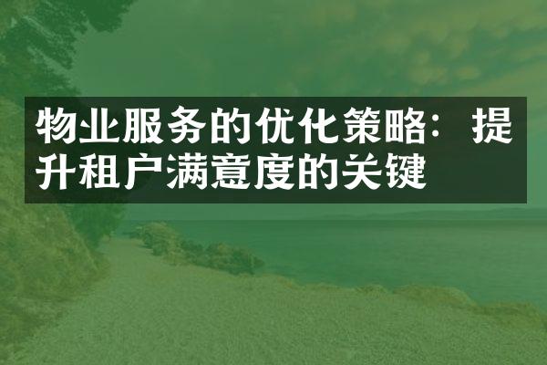 物业服务的优化策略：提升租户满意度的关键