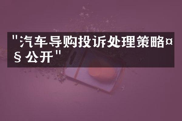 "汽车导购投诉处理策略大公开"