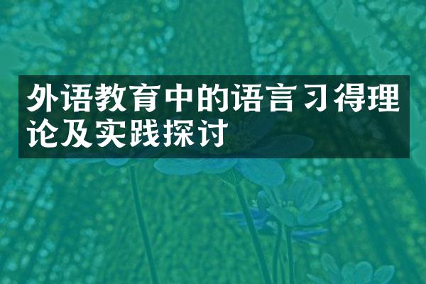 外语教育中的语言习得理论及实践探讨