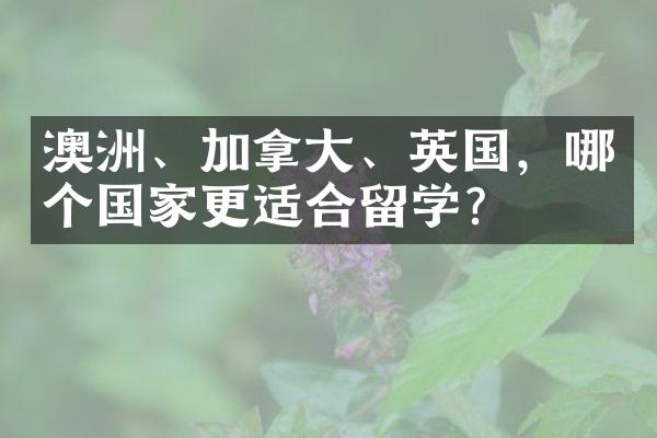 澳洲、加拿、英国，哪个更适合留学？