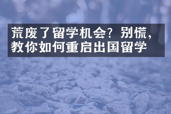 荒废了留学机会？别慌，教你如何重启出国留学梦