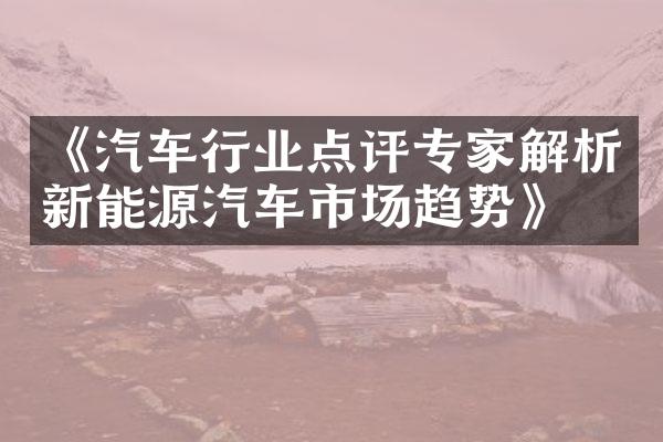 《汽车行业点评专家解析新能源汽车市场趋势》