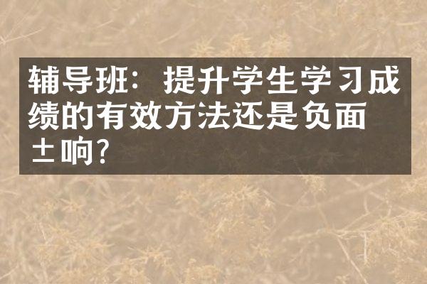 辅导班：提升学生学习成绩的有效方法还是负面影响？