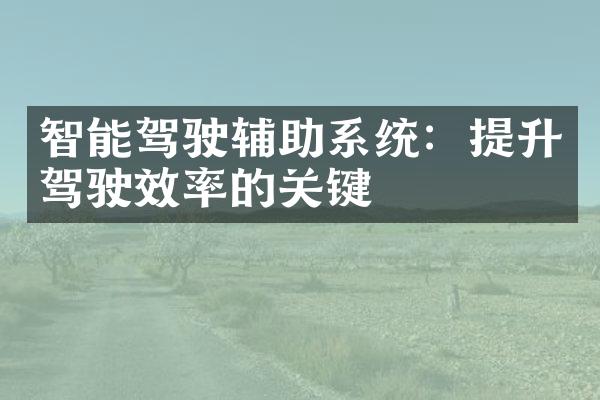 智能驾驶辅助系统：提升驾驶效率的关键