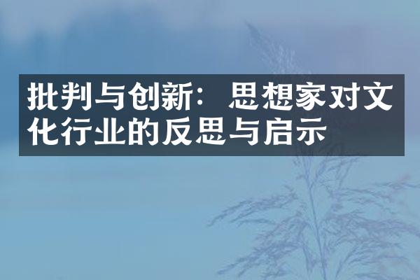 批判与创新：思想家对文化行业的反思与启示