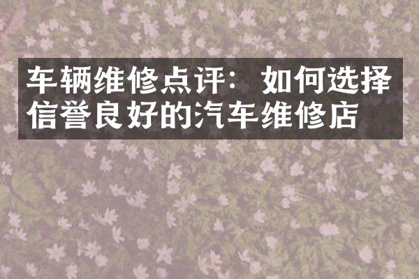 车辆维修点评：如何选择信誉良好的汽车维修店？