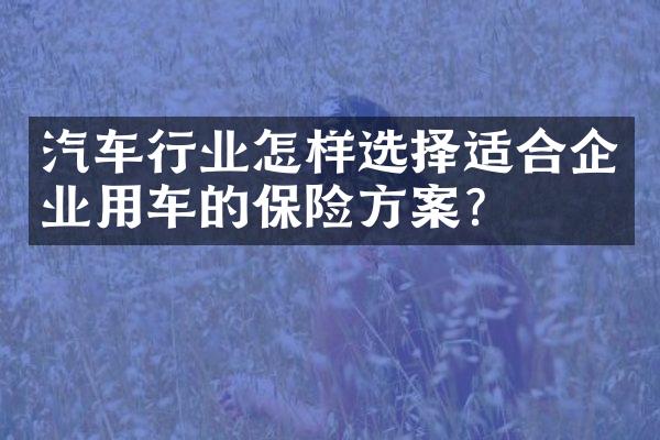 汽车行业怎样选择适合企业用车的保险方案？