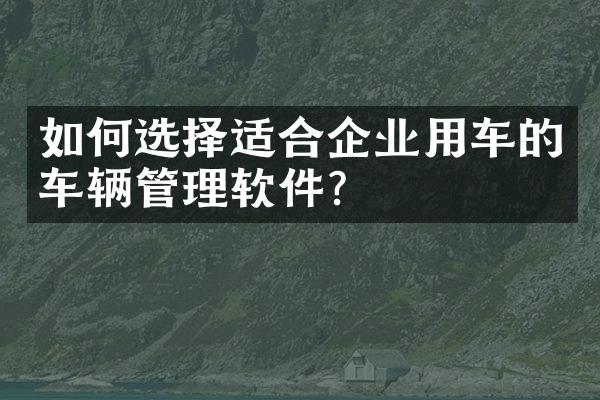 如何选择适合企业用车的车辆管理软件？