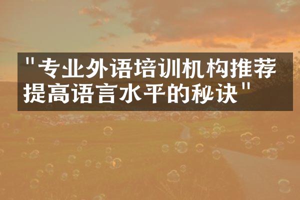 "专业外语培训机构推荐：提高语言水平的秘诀"