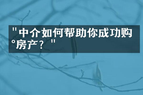 "中介如何帮助你成功购买房产？"