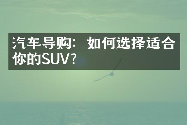 汽车导购：如何选择适合你的SUV?