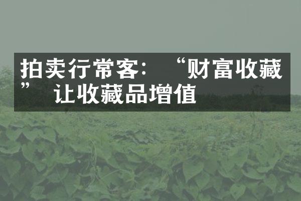 拍卖行常客：“财富收藏” 让收藏品增值