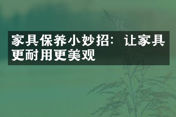 家具保养小妙招：让家具更耐用更美观