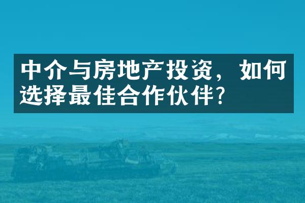 中介与房地产投资，如何选择最佳合作伙伴？