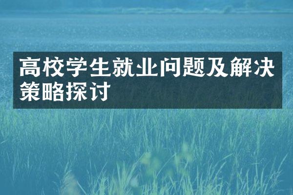 高校学生就业问题及解决策略探讨