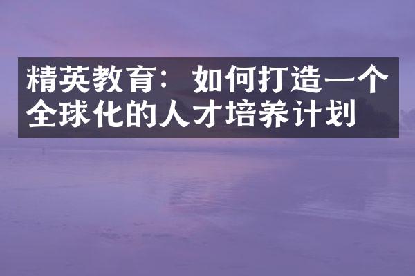 精英教育：如何打造一个全球化的人才培养计划？