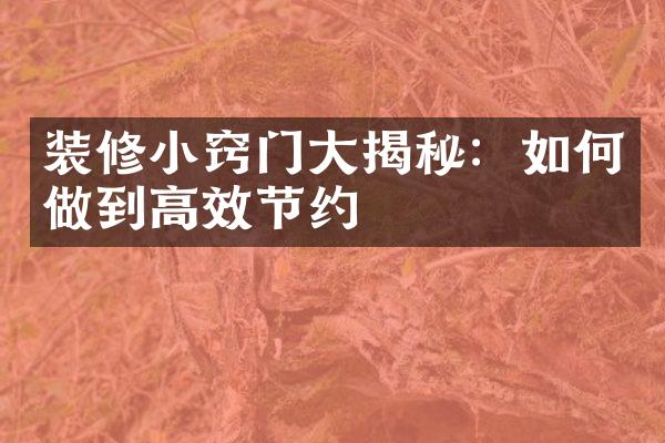 装修小窍门大揭秘：如何做到高效节约