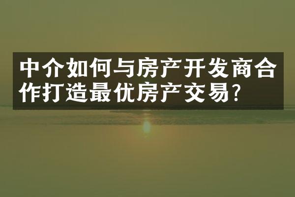 中介如何与房产开发商合作打造最优房产交易？