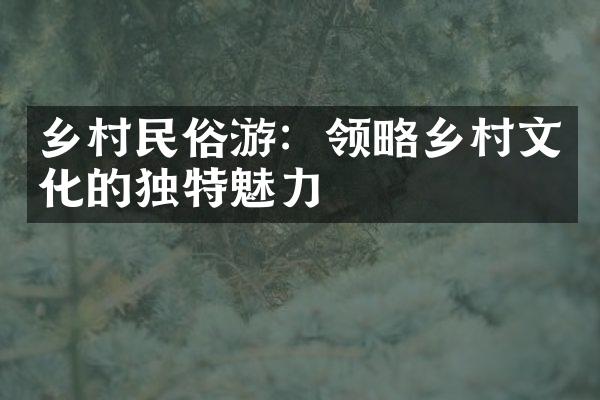 乡村民俗游：领略乡村文化的独特魅力